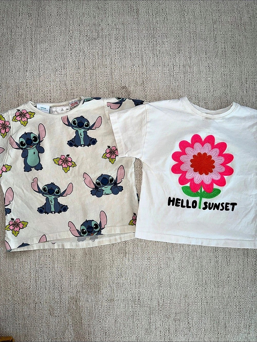 Zara Disney Classics Stitch Print T-Shirt Kids Matching Set White & Pink